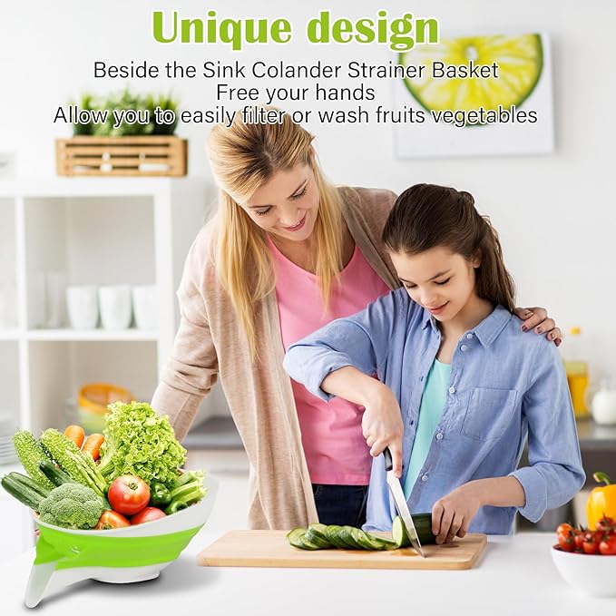 Collapsible Colander - Small Strainer Basket, Side-Drain Design, Dishwasher Safe Food Strainer for Pasta, Fruits, Vegetables