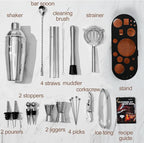 23-Piece Bartender Kit, Cocktail Shaker Set with Stand | Bar Set Drink Mixer Set with All Essential Bar Tools: Martini Shaker,Bar Mixer Spoon, Jigger, Strainer, Muddler, Pourers, for Home, Bar, Party