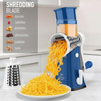 Zulay Kitchen Rotary Cheese Grater 5 Blade Cheese Shredder - Manual Hand Crank Cheese Grater With Reinforced Suction & 5 Interchangeable Drums - Easy to Use, Vegetable Chopper Round Mandoline Slicer