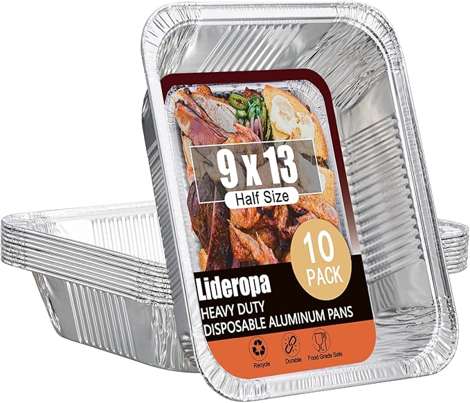 Half Size Aluminum Pans 9x13-10 Pack Aluminum Foil Pans, Heavy Duty Disposable Pans for Cooking, Baking, Meal Prep, Parties & Food Storage