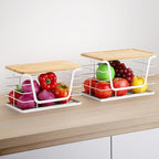 ALOCEO 2 Pack Potato and Onion Storage Bins, Large Trash Bag Holder Under Sink with Bamboo Top, Stainless Steel Pantry Organizers Storage, Kitchen Counter, White