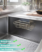HapiRm Sink Caddy Sponge Holder - No Drill Sponge Holder for Kitchen Sink, Rustproof and Waterproof Kitchen Organizer - Brushed Nickel（8.65 * 3.54 * 2.36 in）