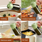 YARRAMATE 2PCS 16oz/470ml Oil Sprayer for Cooking with Stickers, Food-Grade 2 in 1 Olive Oil Dispenser Bottle for Kitchen, Premium Dark Green Glass Oil Bottle for Air Fryer, BBQ (White & Green)