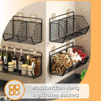 Hanging Wire Fruit Basket with Adhesive Hooks, Hanging fruit baskets for Kitchen counter, Wall basket for Home Bathroom Pantry, Space Saving Hanging Baskets for Organizing Wall Mount Storage