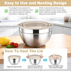TeamFar Mixing Bowls, Stainless Steel Nesting Salad Bowls with Airtight Lids Set, For Serving/Mixing/Storing, Rust-proof & Heavy Duty, Dishwasher Safe, Set of 3-4.6/3 / 1.5 QT, Khaki