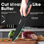 Kitchen Knife Ket with block, Knife Block Set, Anti-Rust High Carbon German Stainless Steel Knife Set, 7 Piece Chef Knife Set, New Home Apartment Essentials, Dishwasher Safe, Black