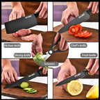 Knife Set, 10 Pieces Professional Kitchen Knife Set with Universal Knife Block, Non-stick Heat Resistan Kitchen Tools and Gadgets with Wooden Handle (Black)