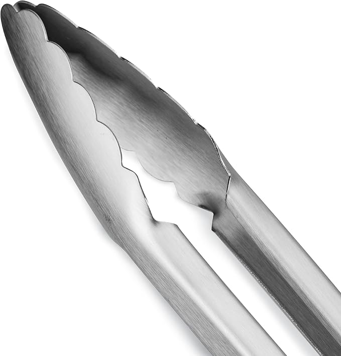 304 Stainless Steel Kitchen Cooking Tongs, 14" and 16" Set of 2 Sturdy Grilling Barbeque Brushed Locking Food Tongs with Ergonomic Grip, Grey