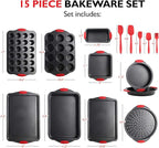 Baking Pan Set, 39 Piece Premium Baking Set, Nonstick Bakeware Sets BPA Free, Cookie Sheets for Baking Nonstick Set, Steel Baking Sheets for Oven with Muffin Pan, Cake Pan & Black Kitchen Utensils
