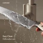 CAROTE 14 Pieces Knife Set with Block, Forged, High Carbon Stainless Steel Sharp Blade Block Knife Set, Dishwasher Safe Cutlery, Cream (Pack of 2)