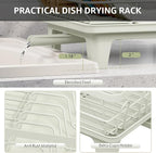 Urackify Dish Drying Rack for Kitchen Counter, Sink Dish Rack with Drainboard, Large Dish Drainer with Cups Holder, Home Countertop Plate Dryer Storage Rack with Cutlery Holder, Soft Celery Green