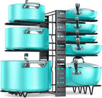 MUDEELA Pots and Pans Organizer Rack under Cabinet 16.61 Height, 8 Tiers Adjustable Pot Pan Rack with 3 DIY Methods, Pot Lid holder for Kitchen Cabinet Organizers and Storage
