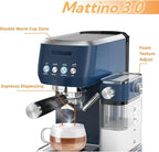 MAttinata Cappuccino Machine 20 Bar, Professional Espresso Machines for Home and Office with Automatic Milk Frothering System, Barista Compact Latte Maker for Coffee Lovers, Stainless Steel-Blue