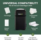 InstaSeal Vacuum Sealer for Food with 12 Bags, Preserves Foods 5x Longer, Space Saving Compact Upright Design Allows Machine to Heat Seal Marinades, Soups, Meats for Sous Vide Cooking
