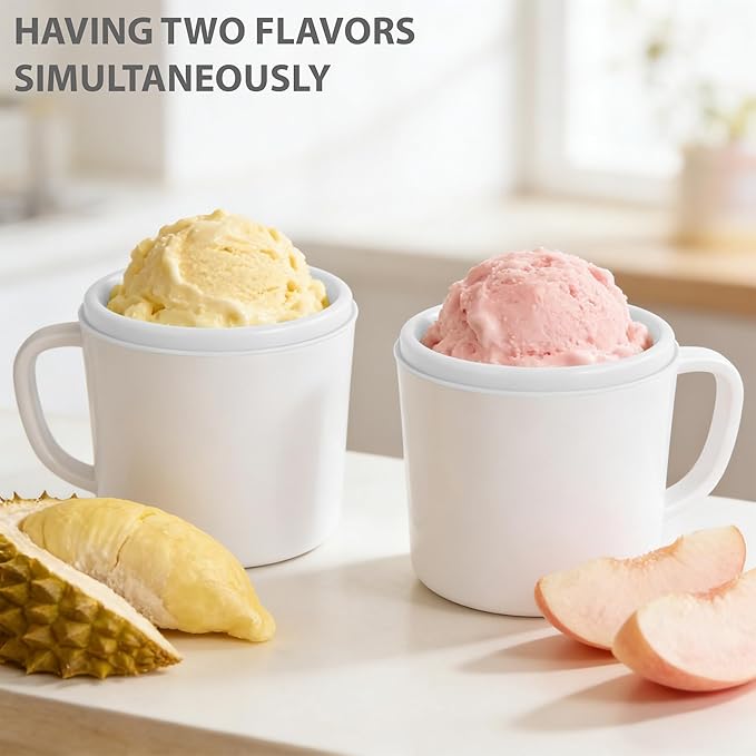 Pukomc Ice Cream Maker Machine for Home Use, with Two Ice Cream Bowls,Simple Operation and Easy to Clean,White