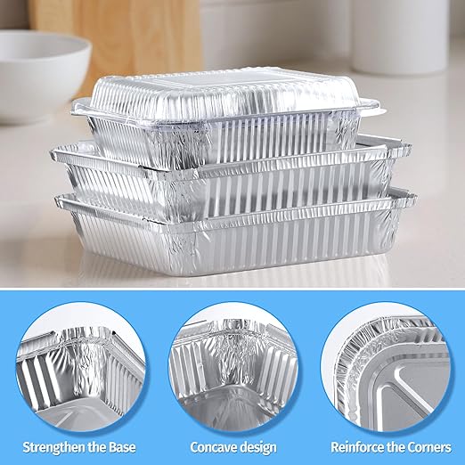 40 Pack Disposable Aluminum Pans with Lids Combo Set-9x9 (20pc) & 8x8(20pc) Square Aluminum Foil Pans,For Meal Prep,Food Cooking,Roasting,Heating. (40 Pack W/Lids)
