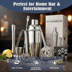 13-Piece Bartender Kit Bar Tool Set – Boston Cocktail Shaker Set with Muddler,Strainer,Jigger,Spoon–Home Bar Accessories and Drink Mixer Gift for Bartesian,Housewarming, Bar Cart Decor