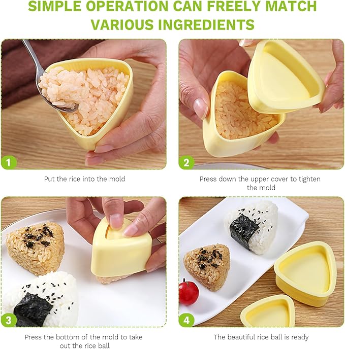 3 Pack Rice Ball Mold, Sushi Mold Diy Sushi Cooking Tools For Japanese Boxed Meal Children Bento,Kitchen Tools Sushi Plates Rice Ball Mold Non Stick Sushi Rice Making Kit (Yellow, Heart)