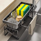 Sponge Holder for Kitchen Sink, Sink Caddy with Dishcloth Rack, Kitchen Sink Storage Rack Organizer Countertop Rustproof, Soap Dispenser Organizers and Storage Essentials