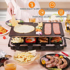 Indoor Grill Table Smokeless Portable Griddle Raclette Grill Nonstick with 8 Cheese Maker Pans Temperature Control & Dishwasher Safe 1300W Ideal for Parties and Family Fun