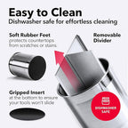 Cooler Kitchen Rotating Extra Large Stainless Steel Utensil Holder Caddy with Sturdy No-Tip Weighted Base, Removable Divider, and Gripped Insert Bottom -Dishwasher Safe Metal Cooking Utensil Holder