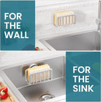 TAILI Sponge Holder for Kitchen Sink with Strong Suction Cup, Removable Sponge Holder, Rustproof Aluminum Sink Caddy for Sponges, Dish Brush - Silver
