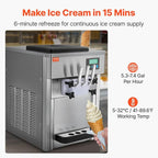 VEVOR Commercial Ice Cream Machine, 21 QT/H Soft Serve Ice Cream Maker with LCD Panel Auto Clean 3-Flavor Pre-cooling for Restaurant Snack Bar