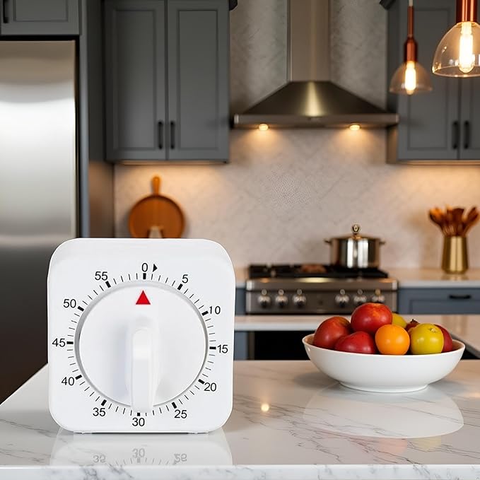 1Pc White Simple Fashionable Timer Clock,60-Minute Mechanical Kitchen Wind up Timer Visual Cooking Clock with Loud Alarm No Batteries Required for Cooking Baking and Kitchen,Thermometers and Timers
