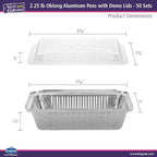 Aluminum Pans With Plastic Dome Lids - 50 Count - 2.25LB (8.5"x6") Oblong Pans - To Go Containers With Lids - Disposable Tin Foil Pans - Perfect For Catering, Meal Prep, Baking, Freezer Safe