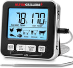 Alpha Grillers Meat Thermometer Digital - Kitchen Oven Thermometer for Cooking Food, Grilling, BBQ Smoker - 7 Preset Temperature Alerts, Timer, Alarm, & Stainless Steel Temperature Probe