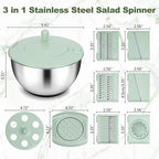 Unokit Stainless Steel Salad Spinner - Large Spinner with Non-Slip Base and 5 Blade Slicers, Dishwasher Safe Lettuce Spinner for Efficient Salad Preparation and Food Washing in Kitchen