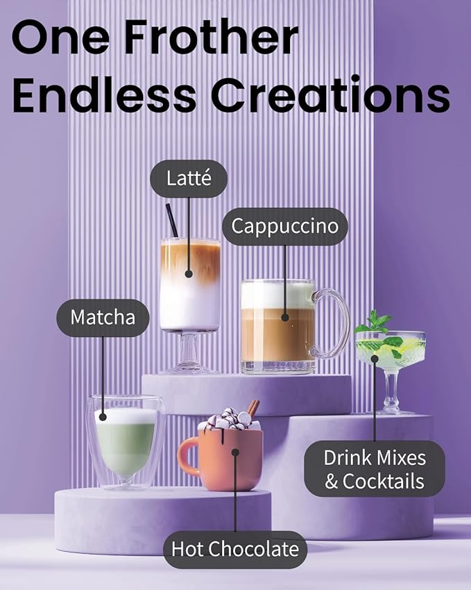 Elementi Electric Pink Milk Frother Handheld - Mini Whisk for Coffee, Matcha and Drinks - Portable Frother & Mixer with Stand (Pastel Pink)