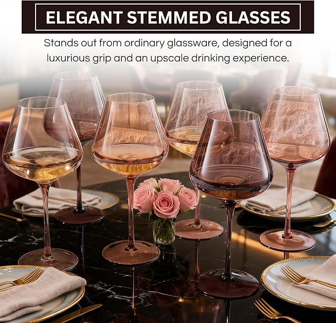 Venus Wine Glass Sets, 20oz Glasses Set of 6 Melanin Brown Colored for Her, Mom, Wife, Girlfriend, Mama, Special Celebrations Color Drinkware Unique Style Tall Stemmed Amber Colors Bronze Glassware