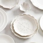 Lenox Dinnerware Set, French Perle Scallop 4-Piece Place Setting, Service For 1, Dinnerware Set, Stoneware, Includes Plates, Bowl, and Mug, Dishwasher And Microwave Safe, Dish Set (White, 4 Piece)