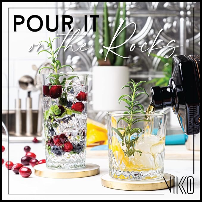 Vikko Rock and Tumbler Set, 8 Piece Set of Elegant Glasses, 4 Tall 12.25 Ounce Glasses and 4 Short 11.25 ounce Whiskey Glasses