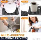Silicone Trivet Mats 2 Heat Resistant Pot Holders Multipurpose Non-Slip Hot Pads for Kitchen Potholders, Drying mat, Jar Opener, Spoon Holder, Coaster.(Jet Black)
