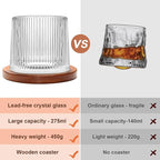 Rotatable Old Fashioned Glass Cup, 10oz/275ml Crystal Whiskey Glass, Wood Coaster, Thickening, Used as Rum Glass, Cocktail Cup, Coffee, Milk to Relax and Reduce Stress, Ideal Gift, Christmas gifts