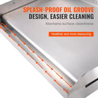 VEVOR Stainless Steel Griddle, 23.5"x16" Pre-Seasoned Stove Top Griddle, Rectangular Double Burner Griddle Pan, Non-Stick Family Pan Cookware with Handles and Oil Groove, for BBQ, Gas Grills, Silver