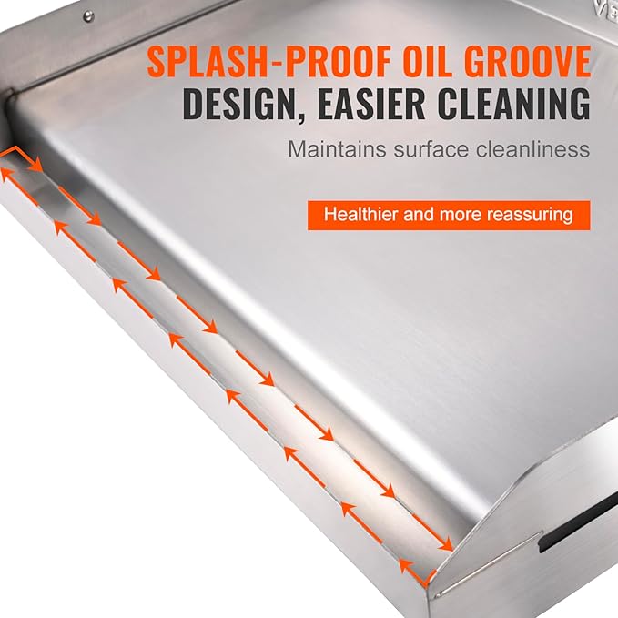 VEVOR Stainless Steel Griddle, 23.5"x16" Pre-Seasoned Stove Top Griddle, Rectangular Double Burner Griddle Pan, Non-Stick Family Pan Cookware with Handles and Oil Groove, for BBQ, Gas Grills, Silver