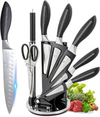 Kitchen Knife Set, Retrosohoo 8-Piece Grey Sharp Non-Stick Coated Chef Knives Block Set,Stainless Steel Knife Set for Kitchen with Sharpener for Cutting Slicing Dicing Chopping (Grey)