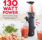DASH Deluxe Compact Masticating Slow Juicer, Easy to Clean Cold Press Juicer with Brush, Pulp Measuring Cup, Frozen Attachment and Juice Recipe Guide - Black
