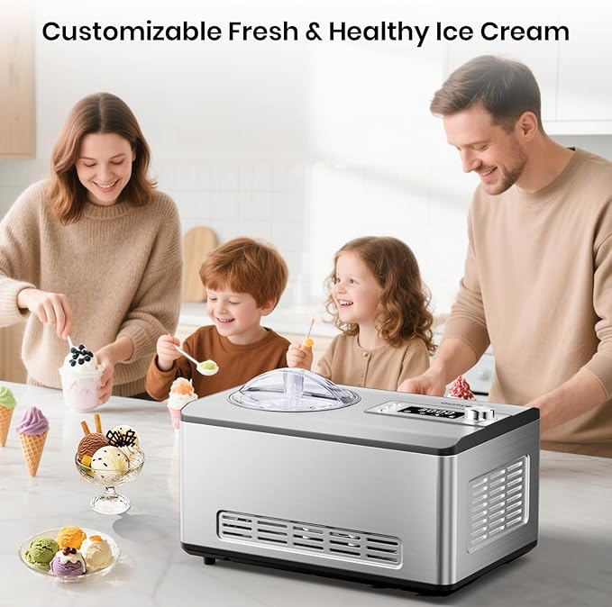 Gasbye Ice Cream Maker with Upgraded Compressor, [40% Faster Freezing], No Pre-Freezing Needed, LED Display, 2.1 Qt Capacity, Easy Operation for Ice Cream & Yogurt, Stainless Steel