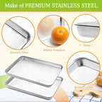 Baking Sheet Set of 2 - CEKEE Stainless Steel Cookie Sheet Baking Pan, Size 10 x 8 x 1 inch, Non Toxic & Heavy Duty & Mirror Finish & Rust Free & Easy Clean