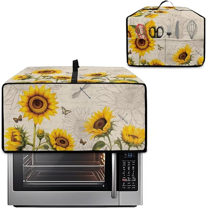 Sunflower Butterfly Dragonfly Print Toaster Oven Dust-proof Cover, Fingerprint Prevention & Greasy Protection Washable Universal Small Appliance Covers (Small-14.5 * 18.46 * 9 inches)