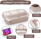 QQKO Bento Box Adult Lunch Box, Lunch Containers for Adults Men Women, Kids Lunch Boxes for School with 4 Compartments, Sauce Container, Utensils and Muffin Cups, Brown
