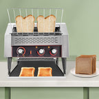 Commercial Conveyor Toaster 2600W, 450 Slices/Hour Stainless Steel Bread Oven with Dual Temp Control & Double Chutes - 7-Speed Adjustable