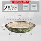 AVLA 2 Pack Ceramic Pie Pan, 9 Inch Round Baking Dish with Double Handle, 28 Ounce Deep Quiche Plate for Kitchen, Cooking, Roasting Lasagna (Sakura, Green)