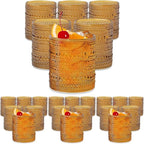 Kate Aspen Beaded Amber Drinking Glasses Set of 6-10 oz Vintage Glassware Jupiter Glasses, Cocktail Glass, Juice Glass, Water Cups Hostess Gift, Present, Gift for Newlyweds (Pack of 4)