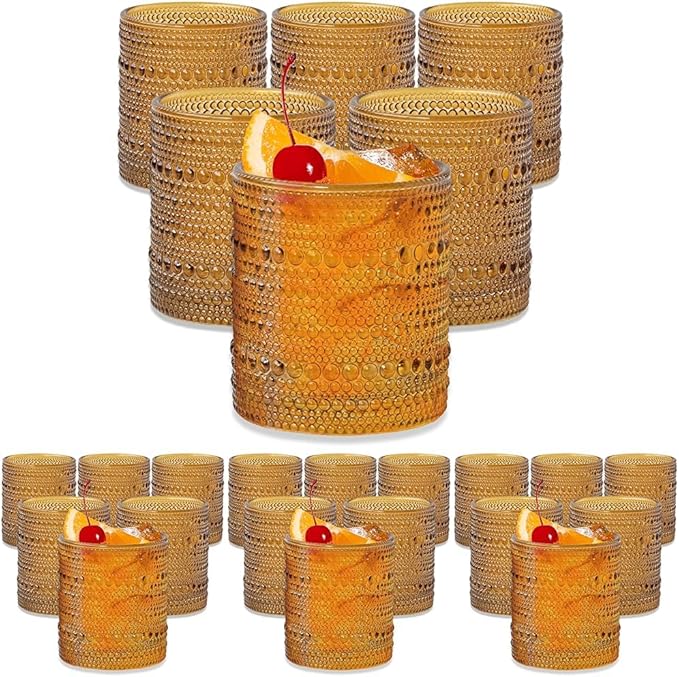 Kate Aspen Beaded Amber Drinking Glasses Set of 6-10 oz Vintage Glassware Jupiter Glasses, Cocktail Glass, Juice Glass, Water Cups Hostess Gift, Present, Gift for Newlyweds (Pack of 4)