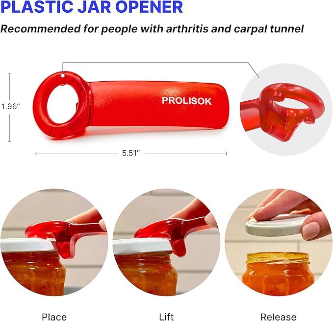 Jar Opener for Seniors with Arthritis, Plastic Jar Lid Opener for Weak Hands, Jar Opener Tool 5.5 inch – Red
